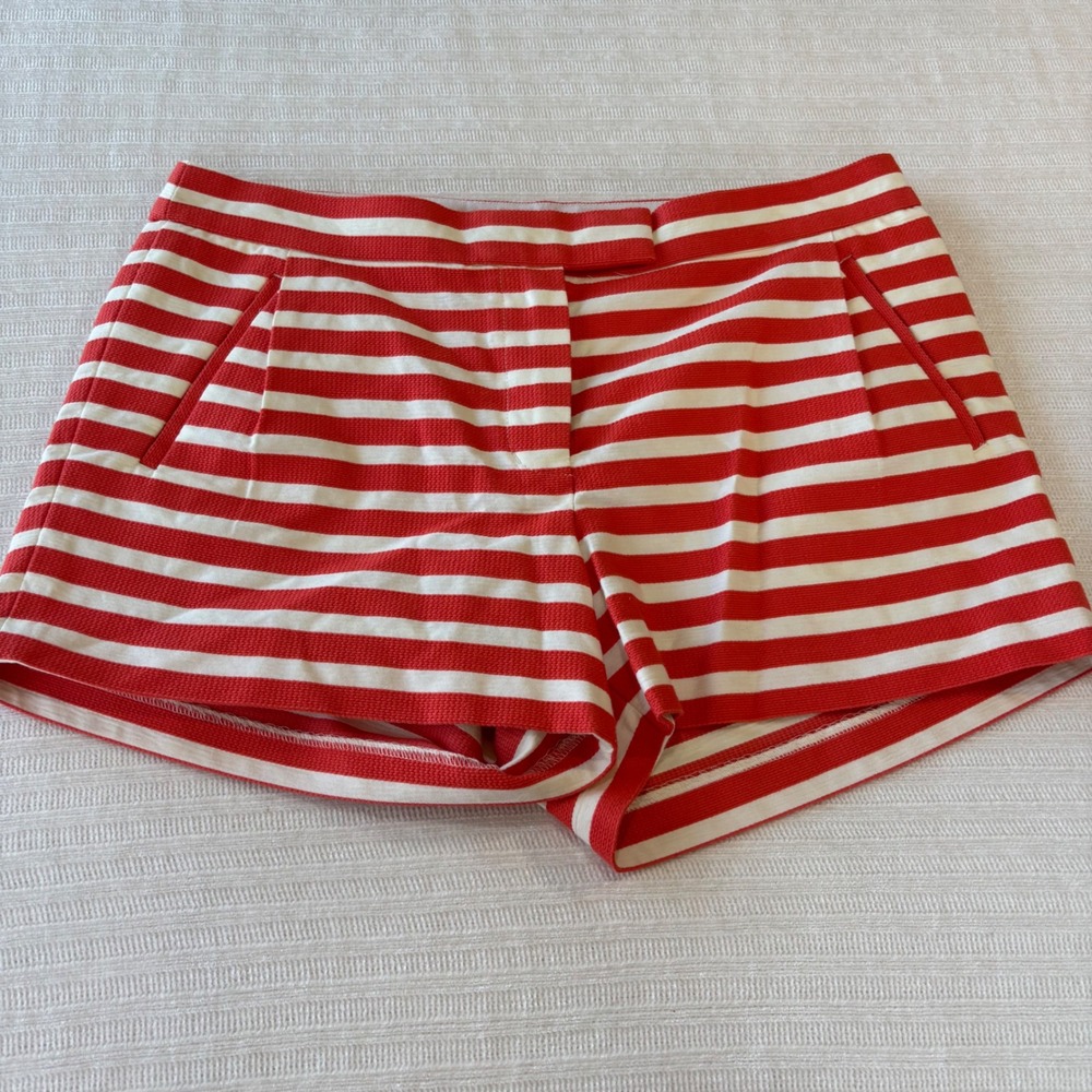 J.Crew Orange White Striped Textured Shorts Size 8 Nautical Preppy A7385